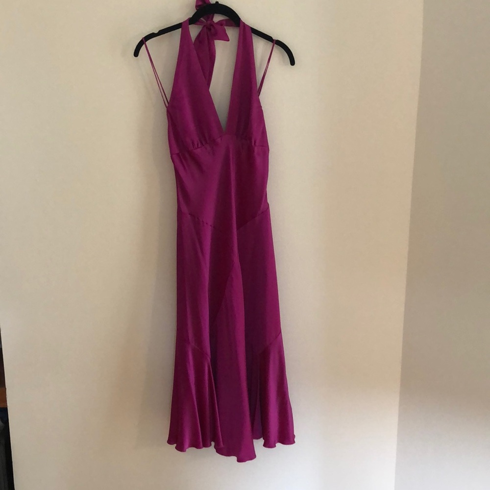 Magenta silk halter dress